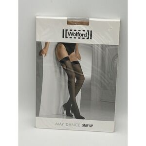 Vintage Wolford May Dance Stay-Up Stockings L Sahara/White Rare Keyhole Bow